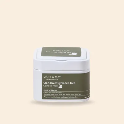 Mary&May CICA Houttuynia Tea Tree Calming Mask – Kojąca Maska z Wąkrotą Azjatycką, Houttuynią i Drzewem Herbacianym – 30szt Mary&May CICA Houttuynia Tea Tree Calming Mask – Kojąca Maska z Wąkrotą Azjatycką, Houttuynią i Drzewem Herbacianym – 30szt